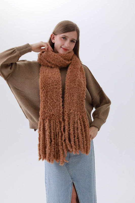 Luxe Bouclé Knit Scarf – Textured Elegance with Fringe❄️✨ Leto Collection