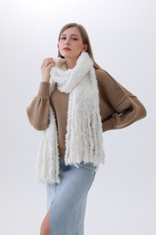 Luxe Bouclé Knit Scarf – Textured Elegance with Fringe❄️✨ Leto Collection