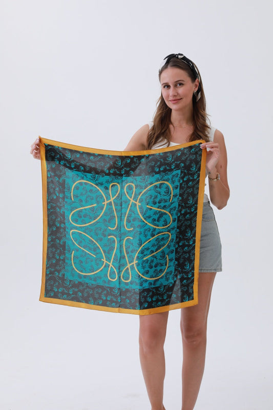Turquoise Feather Bandana – Bohemian Silky Elegance🌿✨ Leto Collection