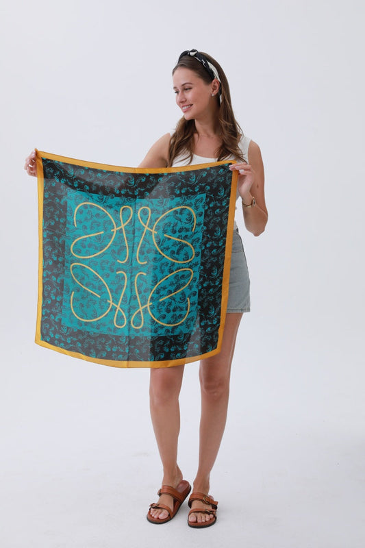 Turquoise Feather Bandana – Bohemian Silky Elegance🌿✨ Leto Collection