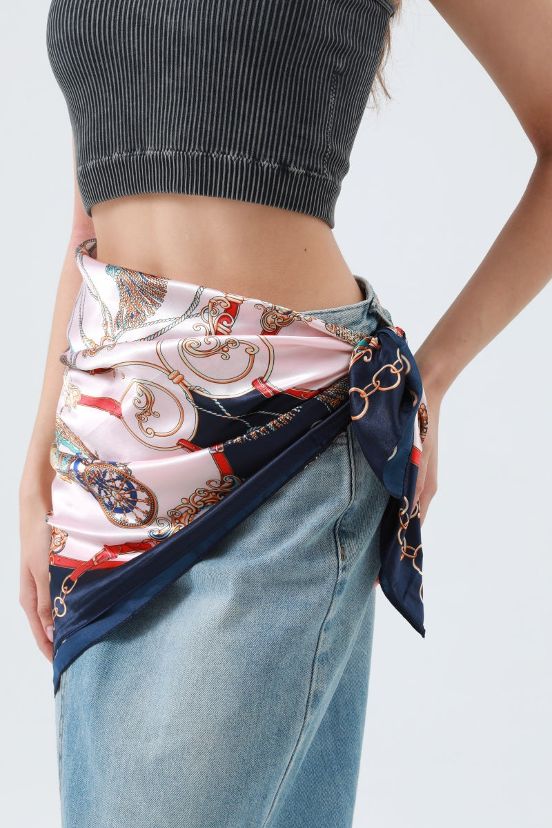 Regal Carriage & Crown Print Bandana – Vintage European Silky Scarf 👑✨ Leto Collection