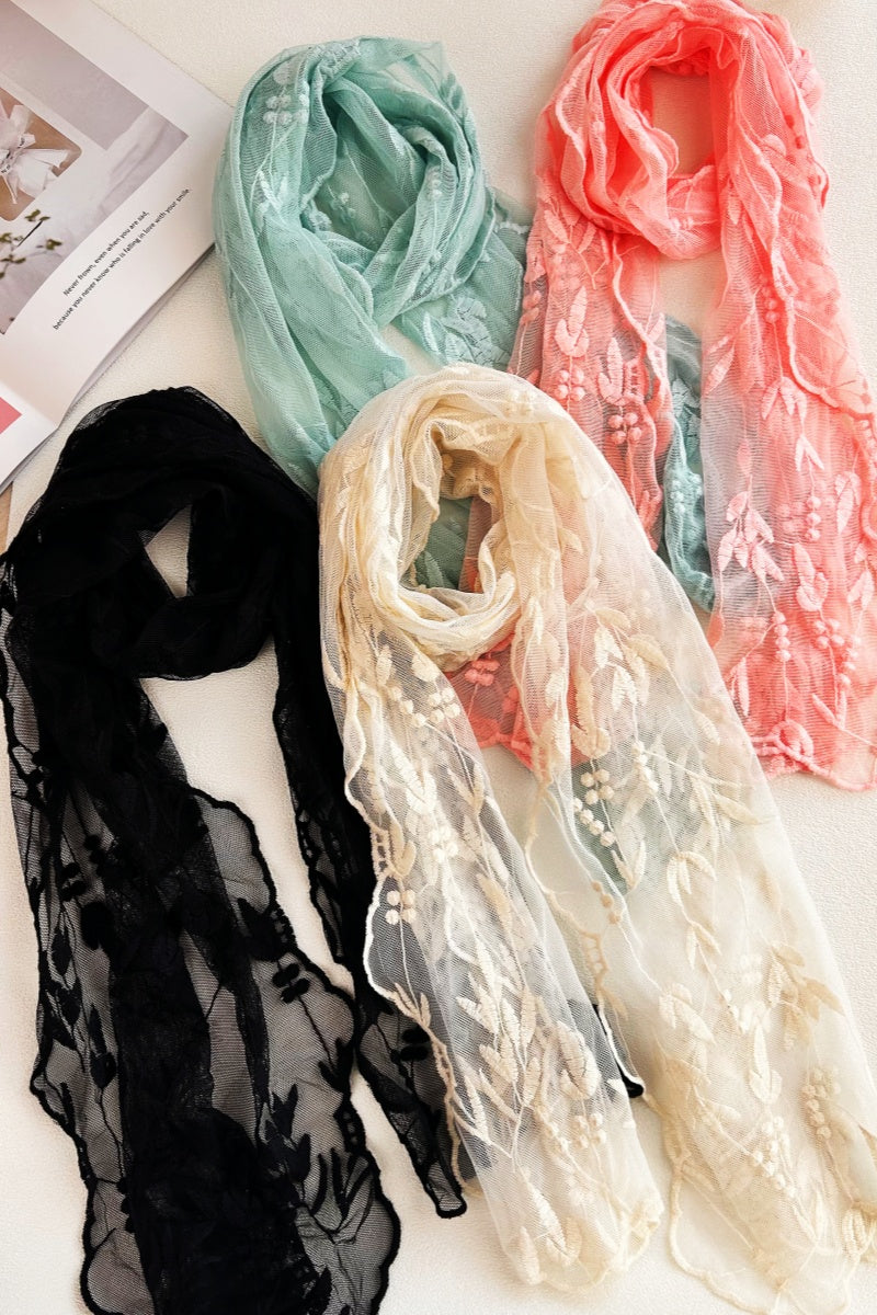 Delicate Mesh Embroidered Oblong Scarf – Sheer & Airy Lightweight Wrap 🌬️ Leto Collection