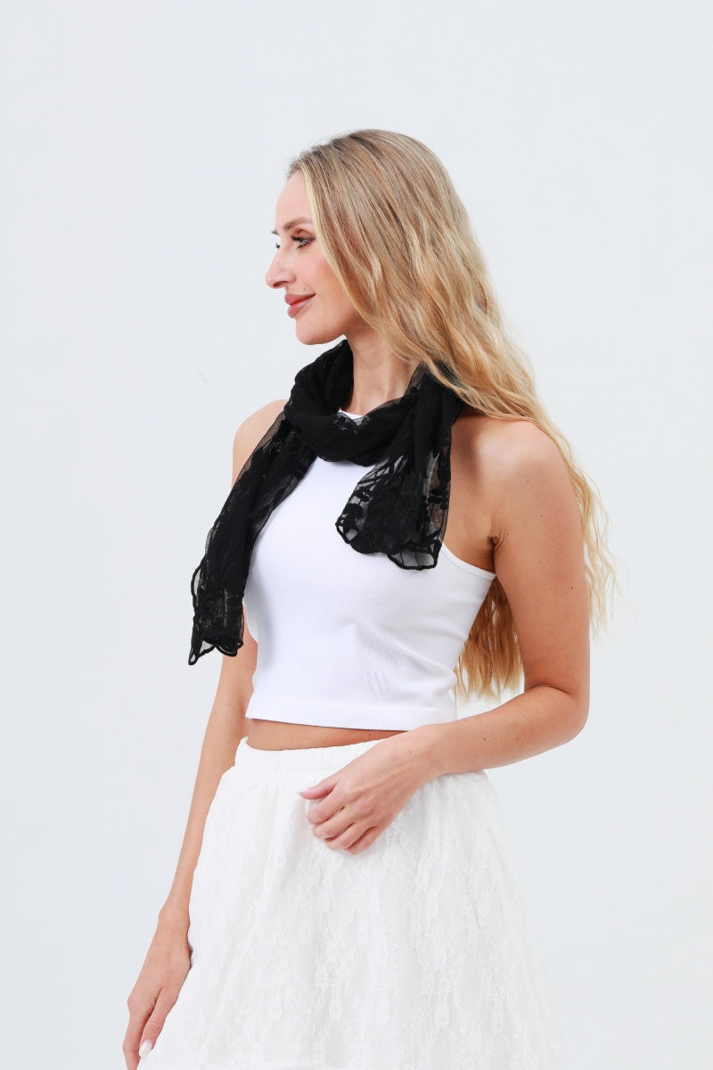 Delicate Mesh Embroidered Oblong Scarf – Sheer & Airy Lightweight Wrap 🌬️ Leto Collection