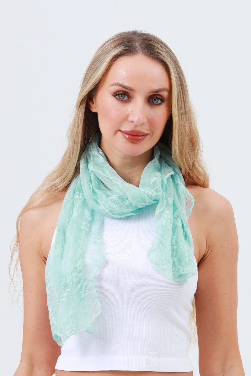 Delicate Mesh Embroidered Oblong Scarf – Sheer & Airy Lightweight Wrap 🌬️ Leto Collection