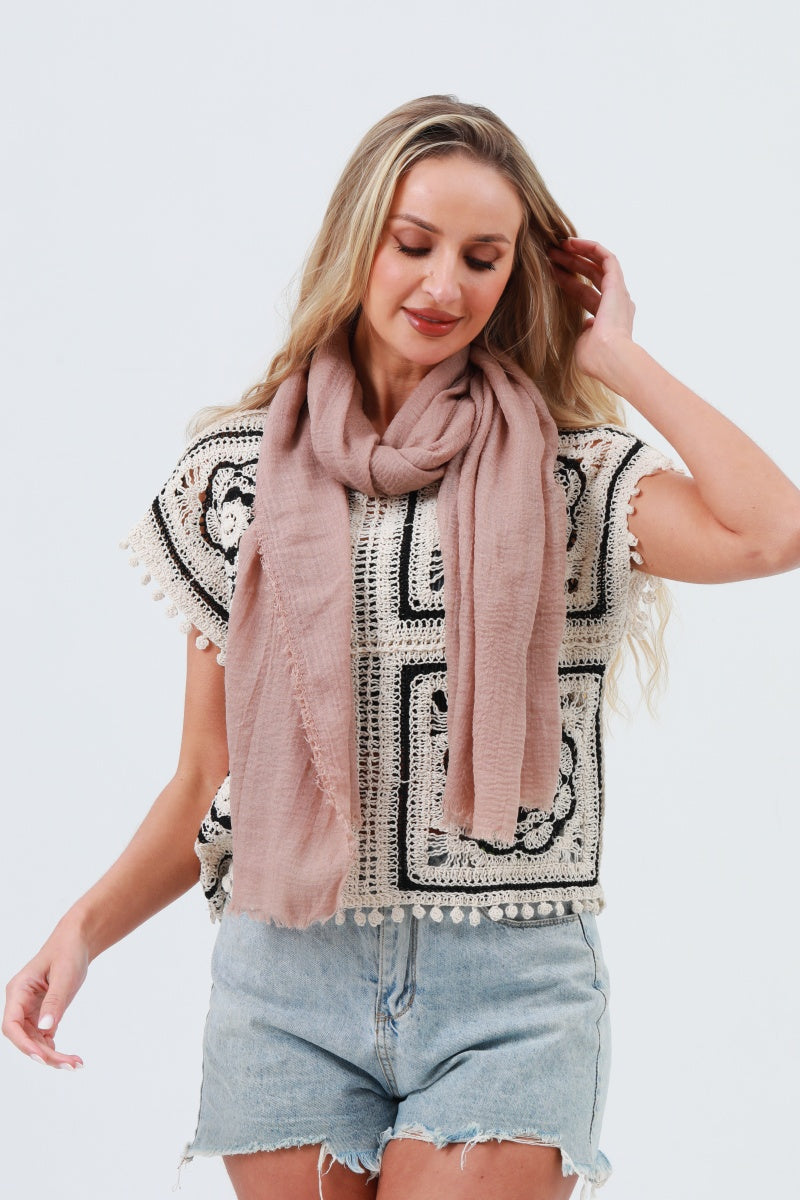 Crinkle Fringe Oblong Scarf – Lightweight & Soft Wrap 🌬️🧣 Leto Collection