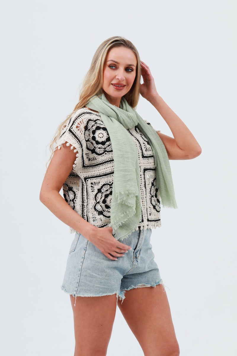 Crinkle Fringe Oblong Scarf – Lightweight & Soft Wrap 🌬️🧣 Leto Collection