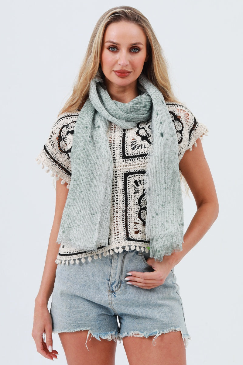Tie-Dye Ribbed Oblong Scarf – Fringed & Artistic Wrap 🎨🧣 Leto Collection