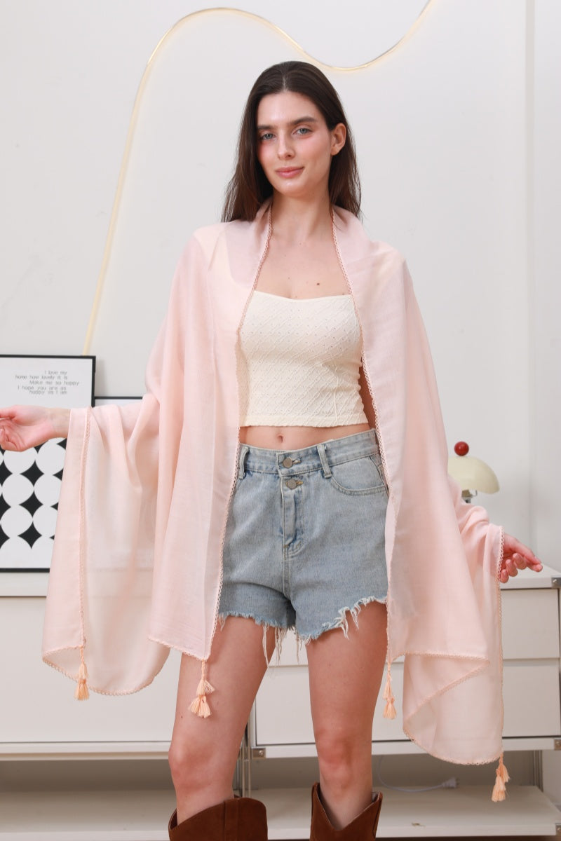 Effortless Flow: Solid Color Long Fringe Scarf Leto Collection