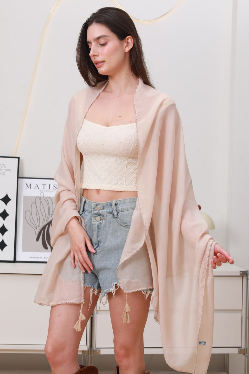 Effortless Flow: Solid Color Long Fringe Scarf Leto Collection