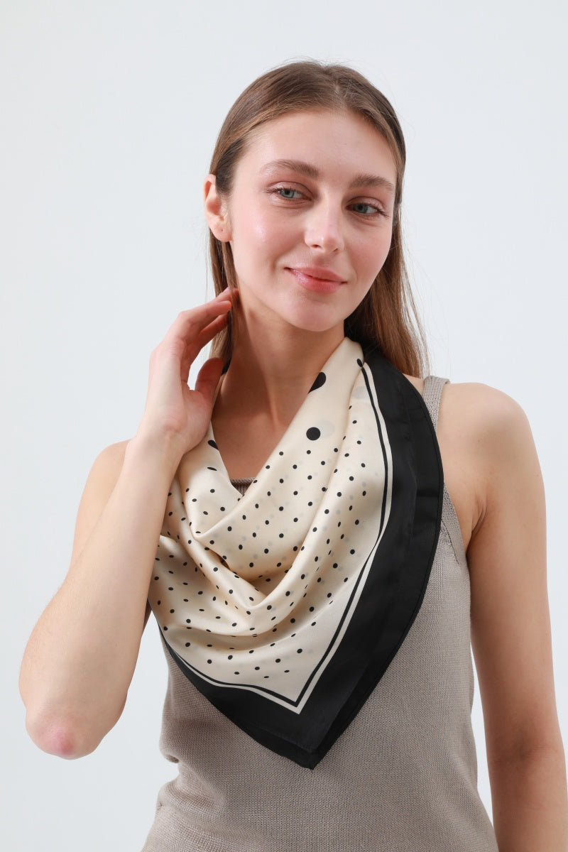 Vintage Polka Dot Scarf – Black Edged Summer Square Leto Collection