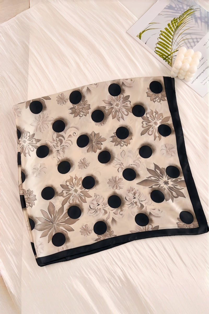 Retro Blossom & Dot Print Scarf – Airy Silky Square 🌸⚫ Leto Collection