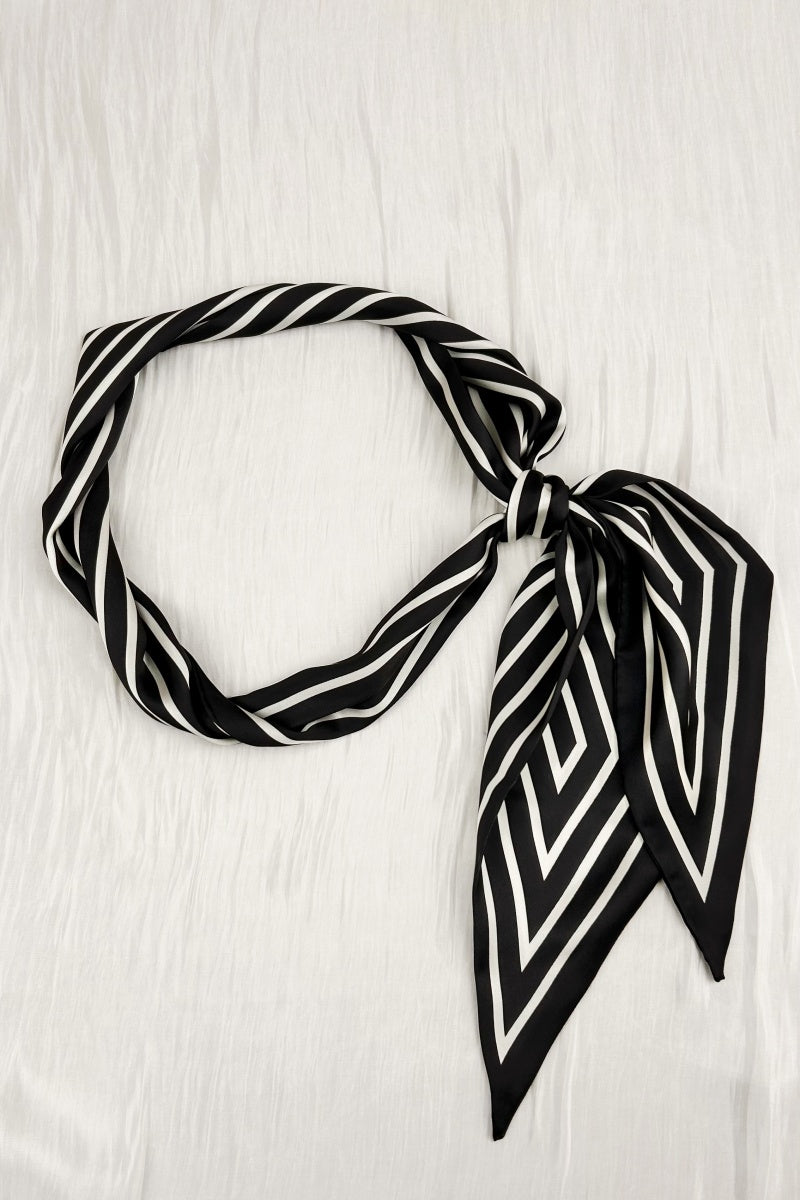 Effortless Chic: French Styles Striped Satin Silky Skinny Scarf Leto Collection
