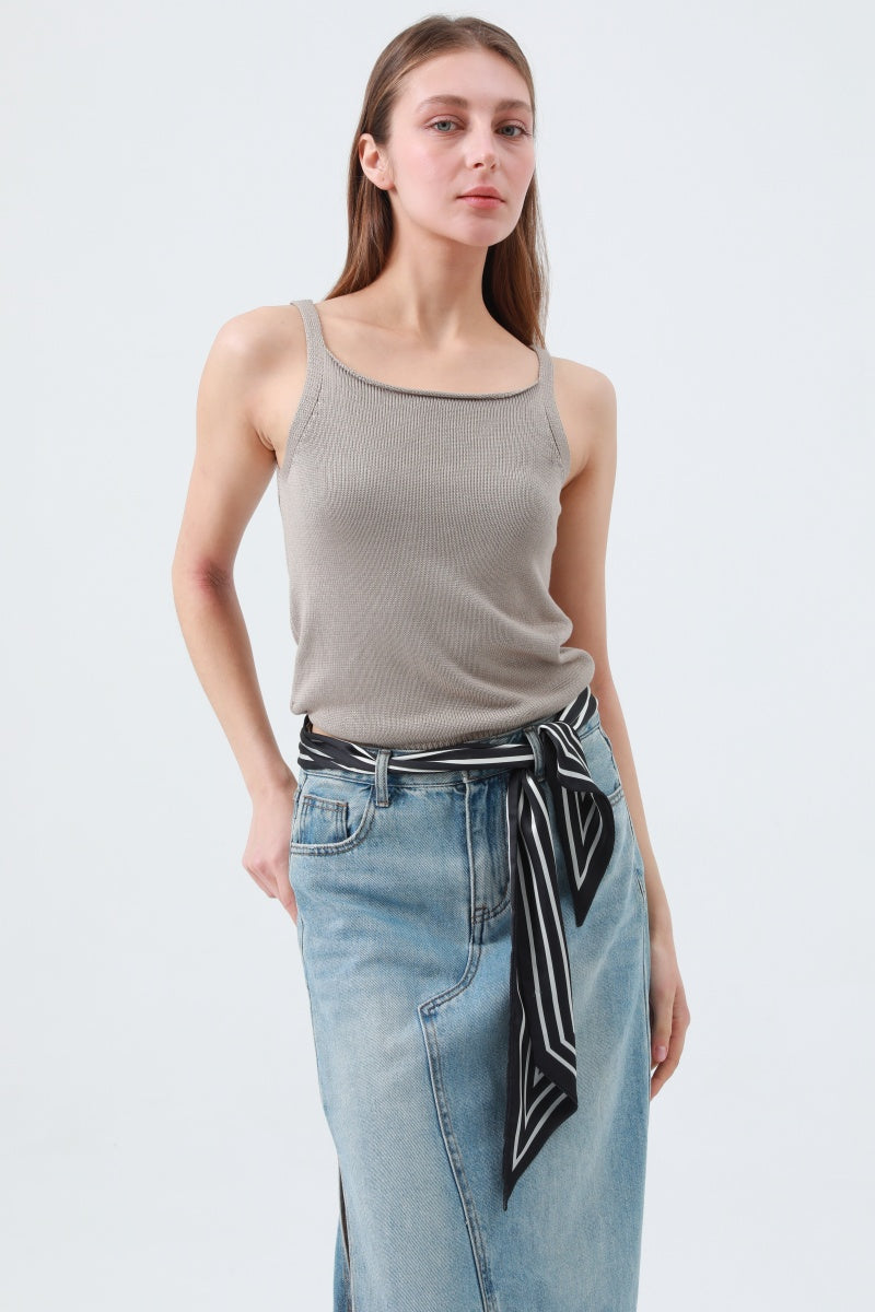 Effortless Chic: French Styles Striped Satin Silky Skinny Scarf Leto Collection