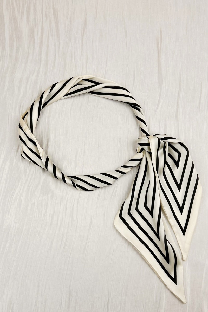 Effortless Chic: French Styles Striped Satin Silky Skinny Scarf Leto Collection