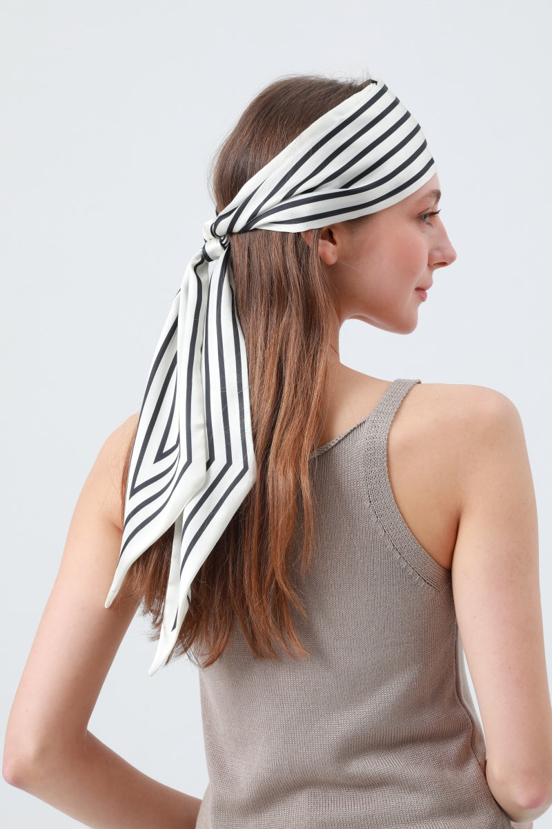 Effortless Chic: French Styles Striped Satin Silky Skinny Scarf Leto Collection