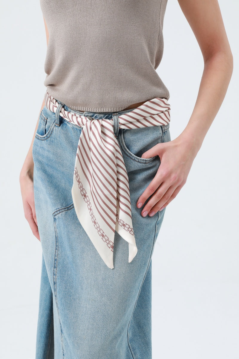 Sweet Sophistication: Caramel Striped Satin Silky Skinny Scarf Leto Collection