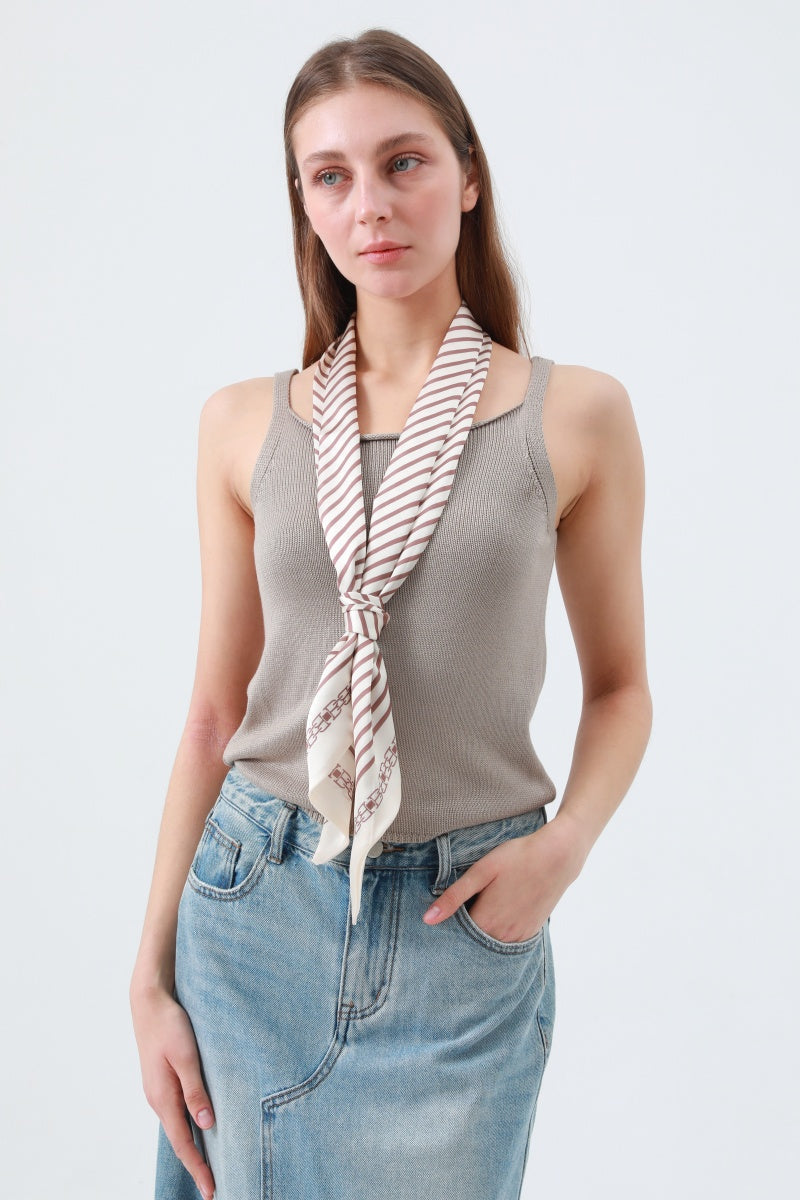 Sweet Sophistication: Caramel Striped Satin Silky Skinny Scarf Leto Collection