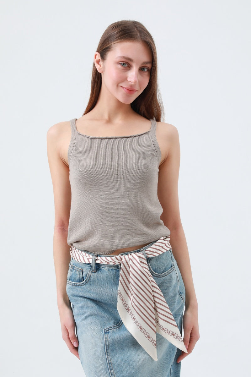 Sweet Sophistication: Caramel Striped Satin Silky Skinny Scarf Leto Collection