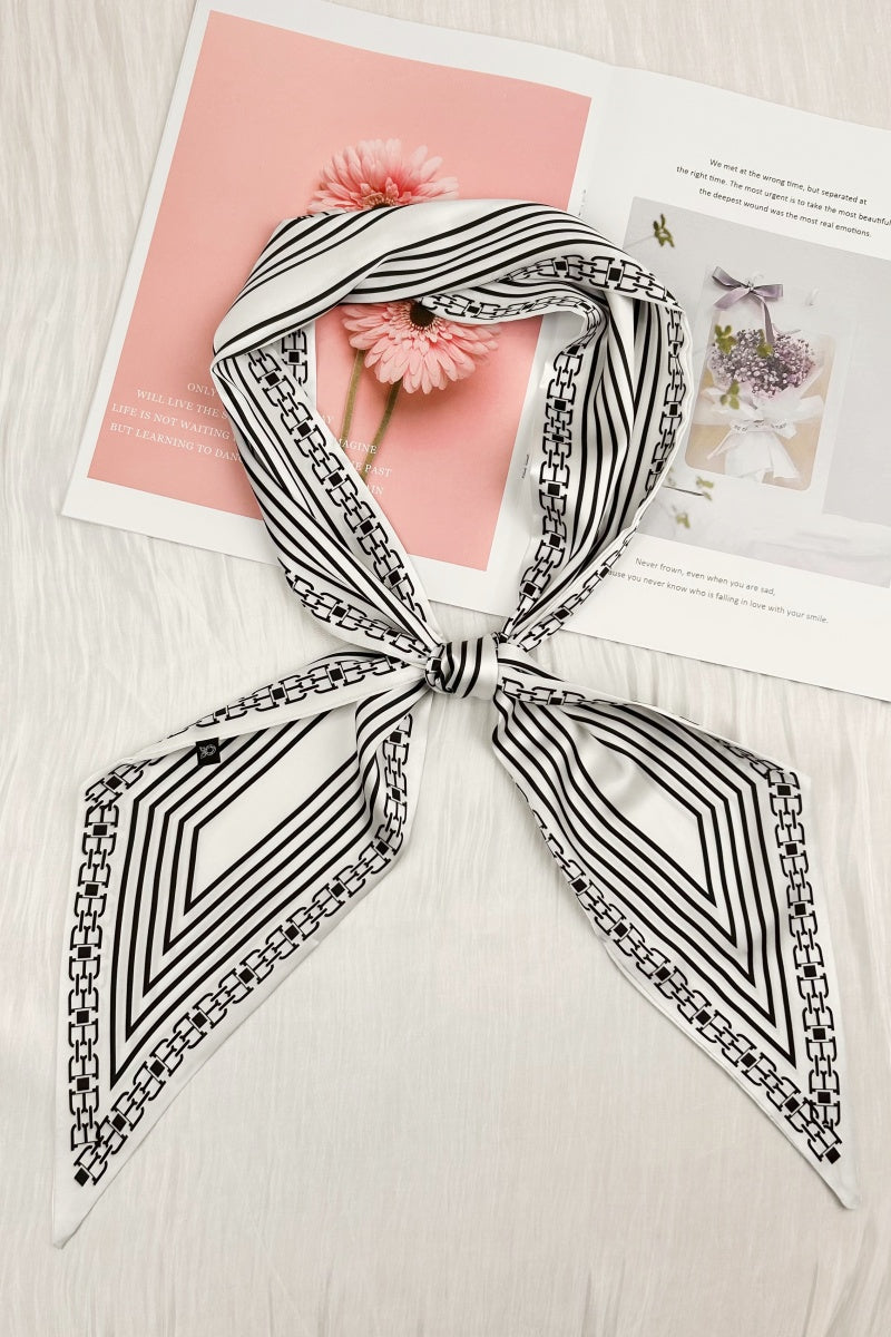Parisian Edge: French Chain Stripe Satin Silky Skinny Scarf Leto Collection