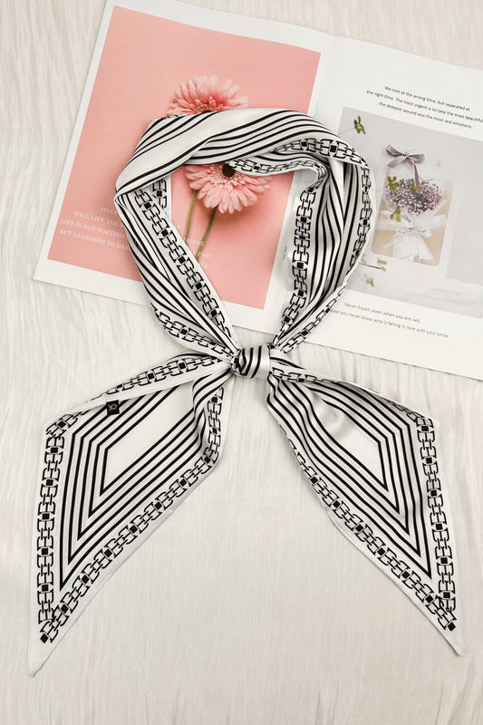Parisian Edge: French Chain Stripe Satin Silky Skinny Scarf Leto Collection