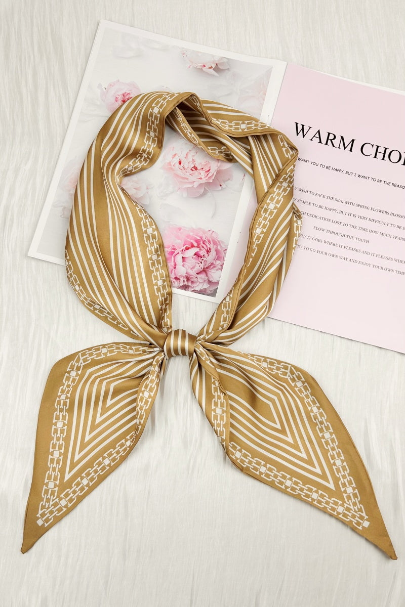 Parisian Edge: French Chain Stripe Satin Silky Skinny Scarf Leto Collection