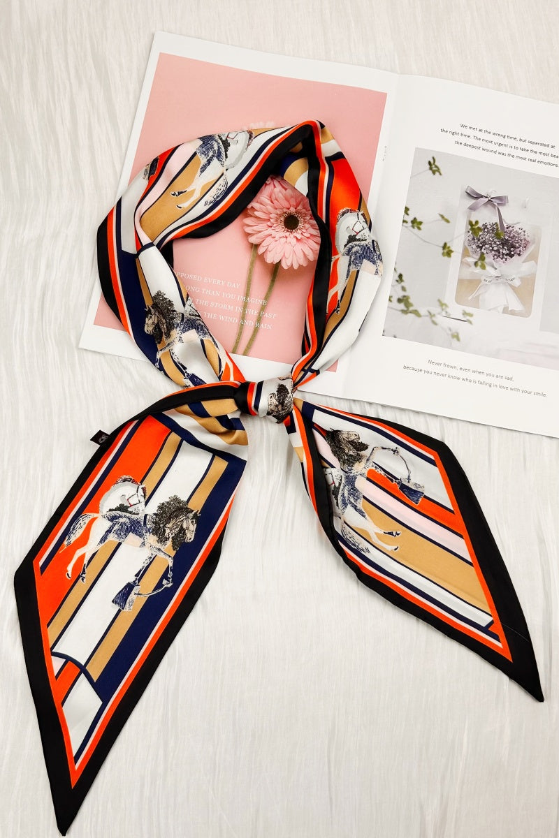Equine Muse: Artistic Horse & Geometric Print Silky Scarf Leto Collection