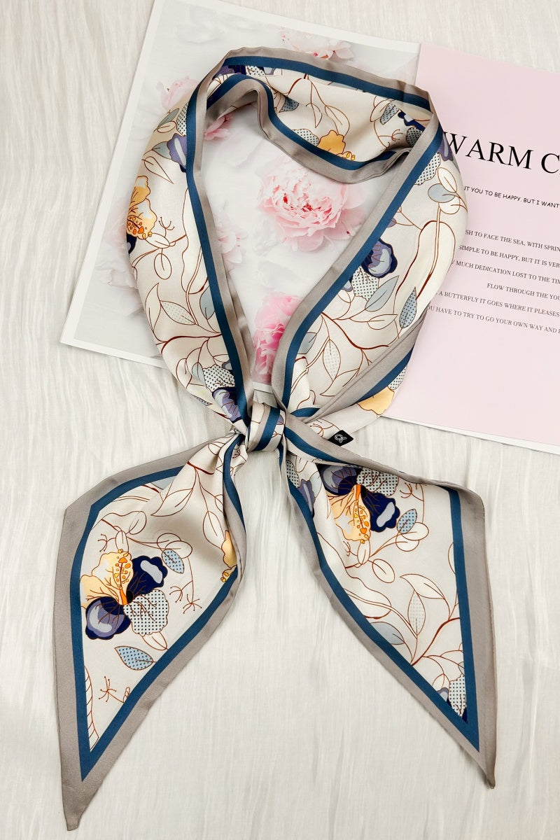 Garden Grace: Botanical Pattern Satin Silky Skinny Scarf Leto Collection