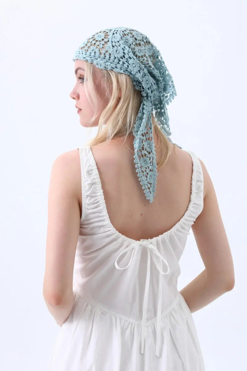 Boho Crochet Lace Head Scarf – Lightweight Floral Knit Headband Leto Collection