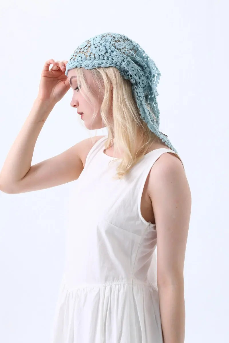 Boho Crochet Lace Head Scarf – Lightweight Floral Knit Headband Leto Collection