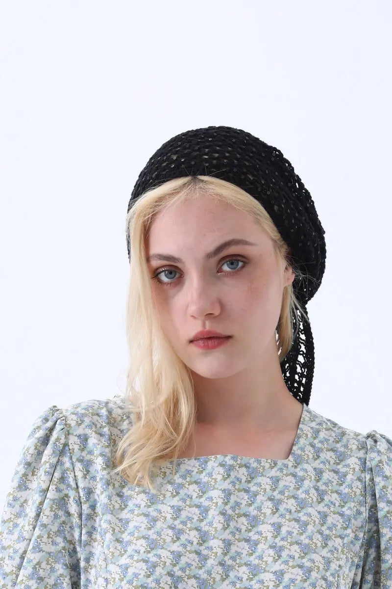Boho Sequin Knit Crochet Head Wrap – Lightweight Sparkly Kerchief leto-collection