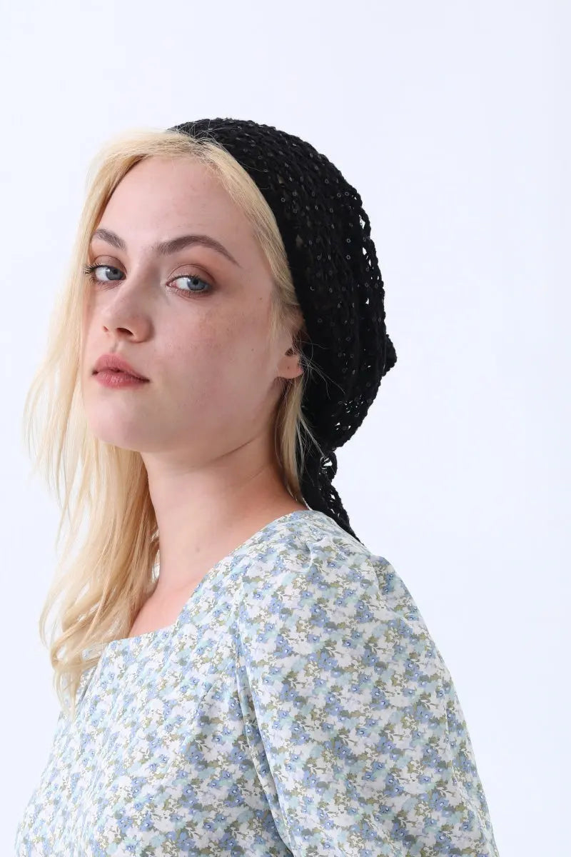 Boho Sequin Knit Crochet Head Wrap – Lightweight Sparkly Kerchief leto-collection