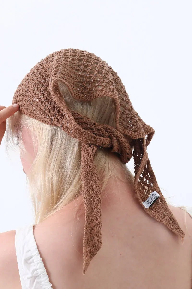 Boho Sequin Knit Crochet Head Wrap – Lightweight Sparkly Kerchief leto-collection
