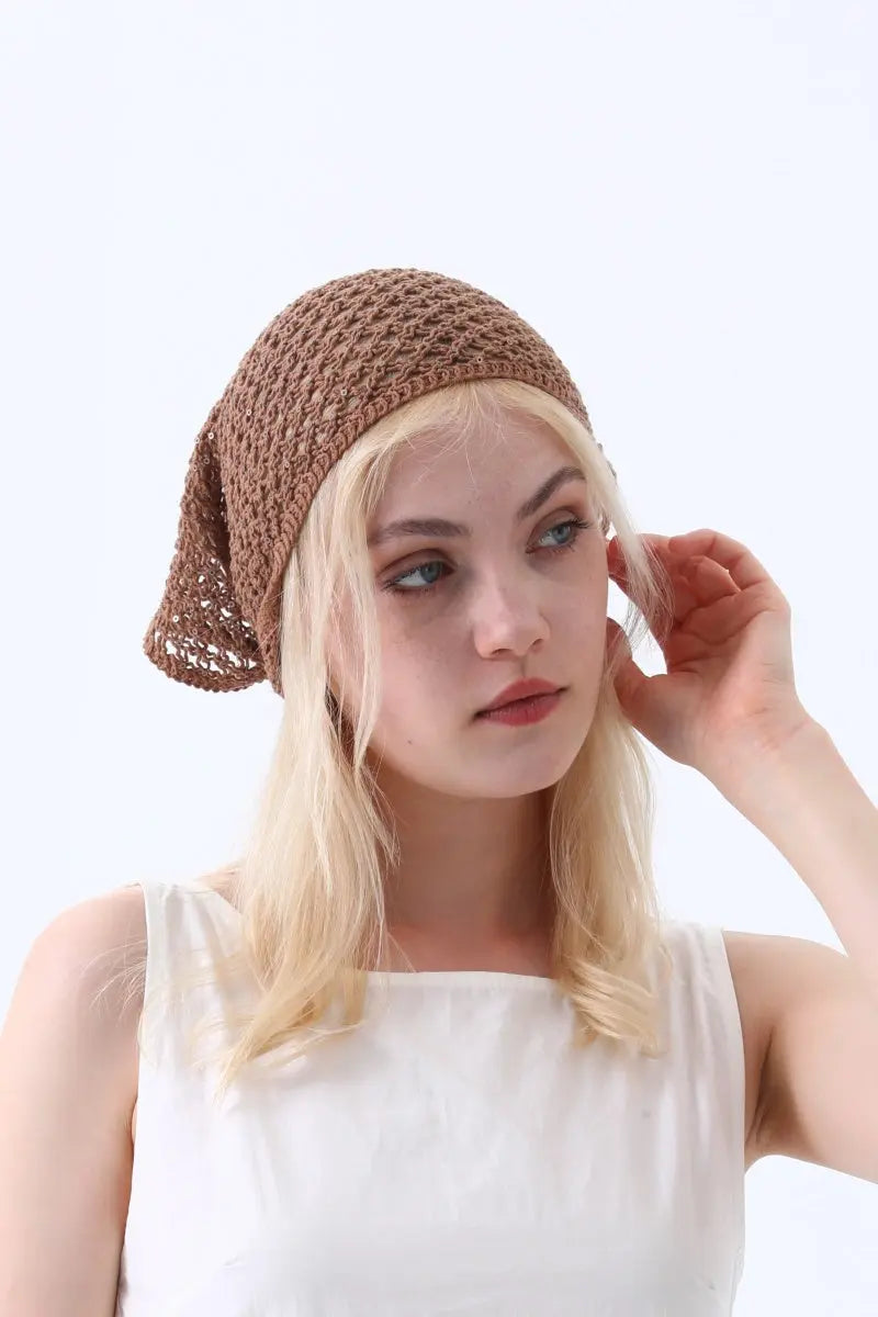 Boho Sequin Knit Crochet Head Wrap – Lightweight Sparkly Kerchief leto-collection