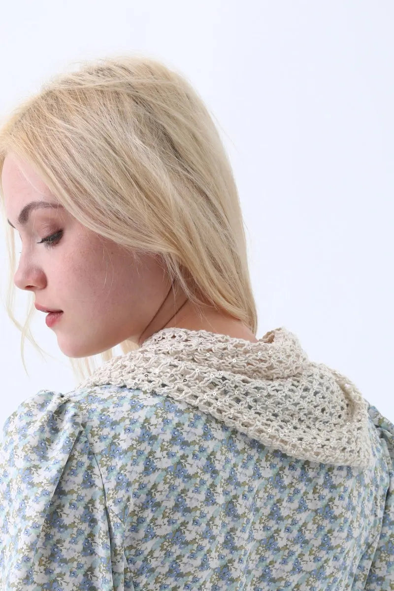 Boho Sequin Knit Crochet Head Wrap – Lightweight Sparkly Kerchief leto-collection