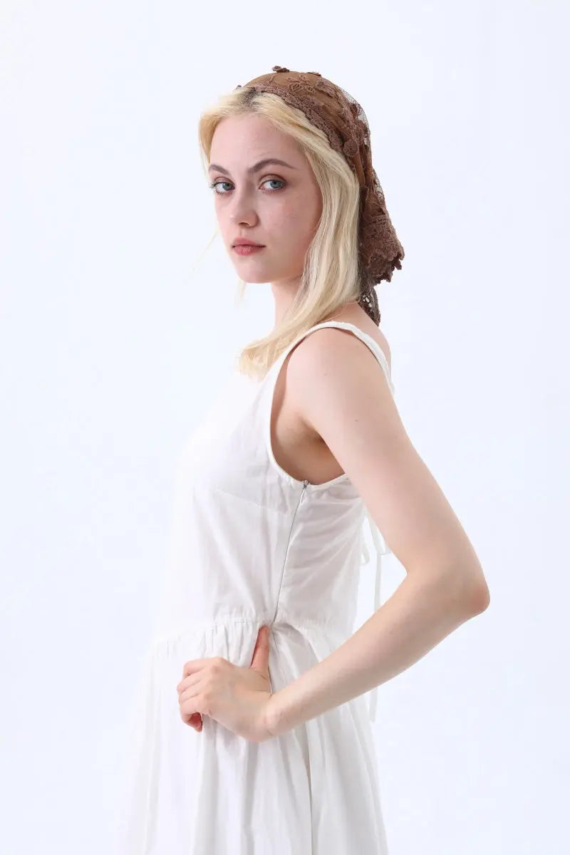 Sheer Floral Embroidered Lace Head Wrap – Romantic Mesh Hair Bandana Leto Collection