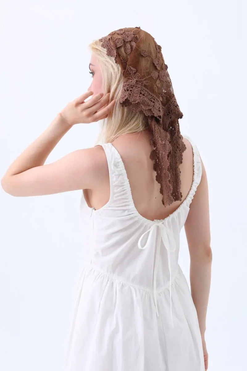 Sheer Floral Embroidered Lace Head Wrap – Romantic Mesh Hair Bandana Leto Collection