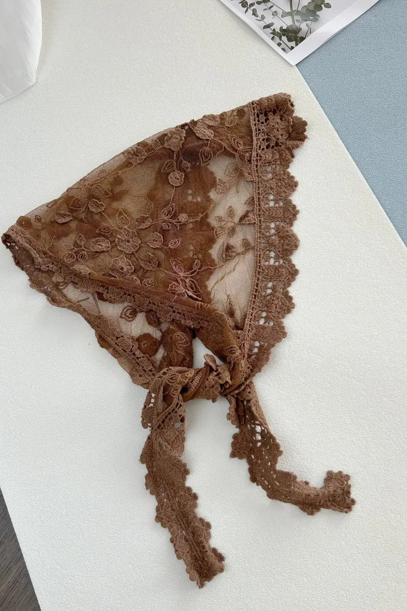 Sheer Floral Embroidered Lace Head Wrap – Romantic Mesh Hair Bandana Leto Collection