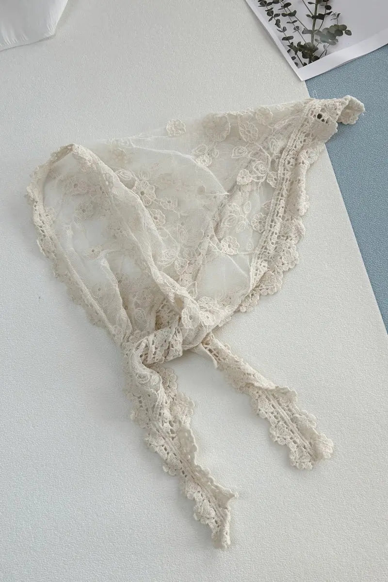 Sheer Floral Embroidered Lace Head Wrap – Romantic Mesh Hair Bandana Leto Collection
