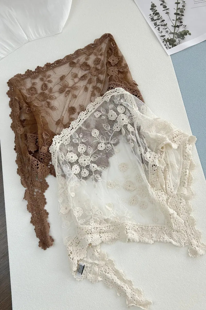 Sheer Floral Embroidered Lace Head Wrap – Romantic Mesh Hair Bandana Leto Collection