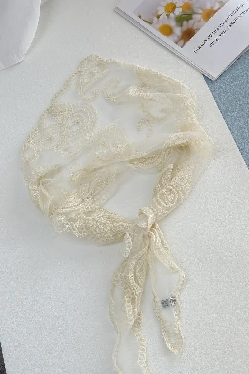 Boho Sheer Lace Headscarf – Retro Embroidered Triangle Hair Scarf for Women Leto Collection