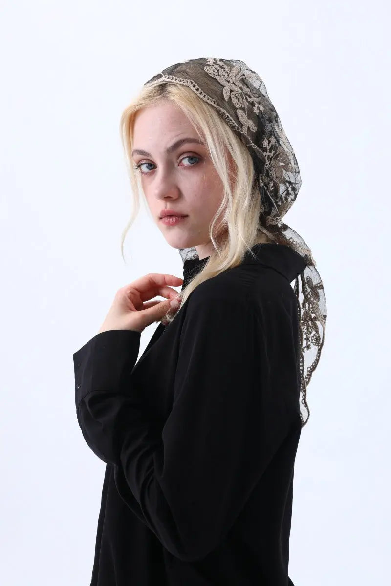 Sheer Floral Lace Headscarf – Retro Triangle Kerchief Leto Collection