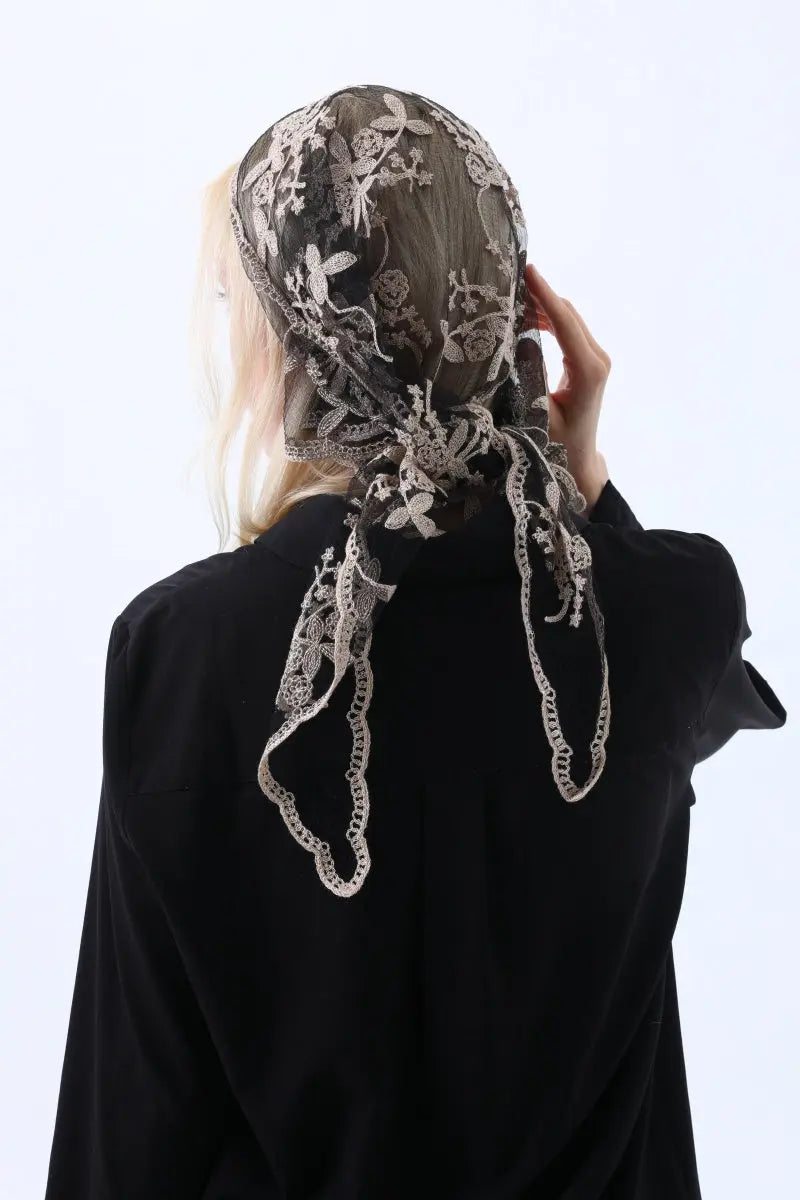 Sheer Floral Lace Headscarf – Retro Triangle Kerchief Leto Collection
