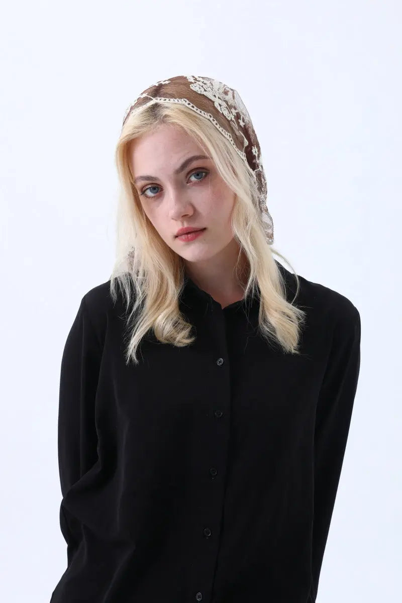 Sheer Floral Lace Headscarf – Retro Triangle Kerchief Leto Collection