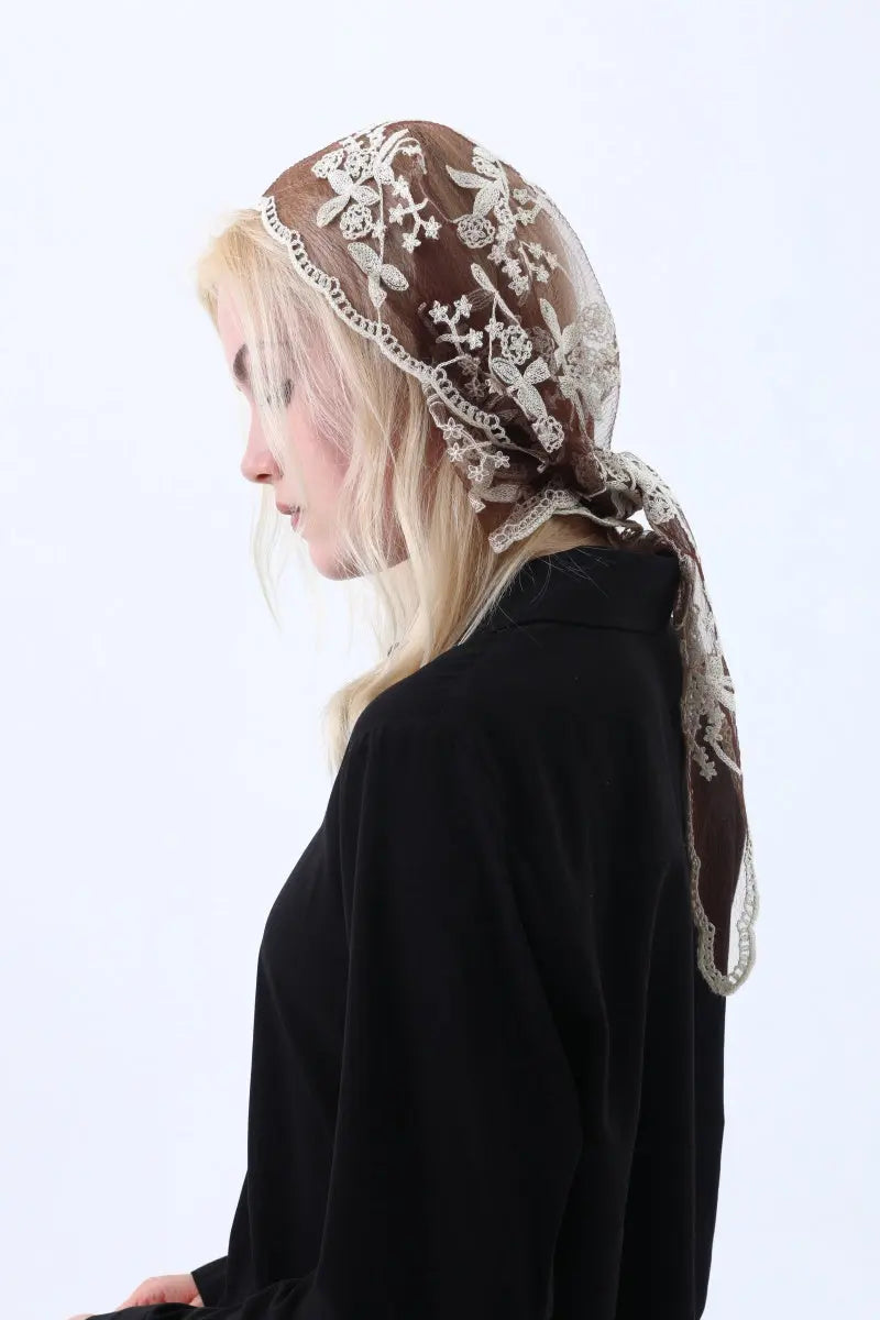 Sheer Floral Lace Headscarf – Retro Triangle Kerchief Leto Collection