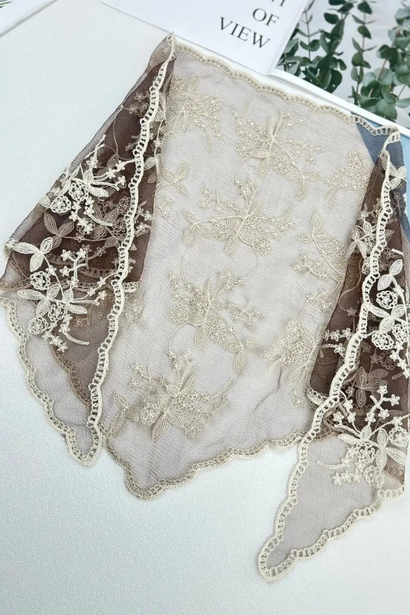 Sheer Floral Lace Headscarf – Retro Triangle Kerchief Leto Collection
