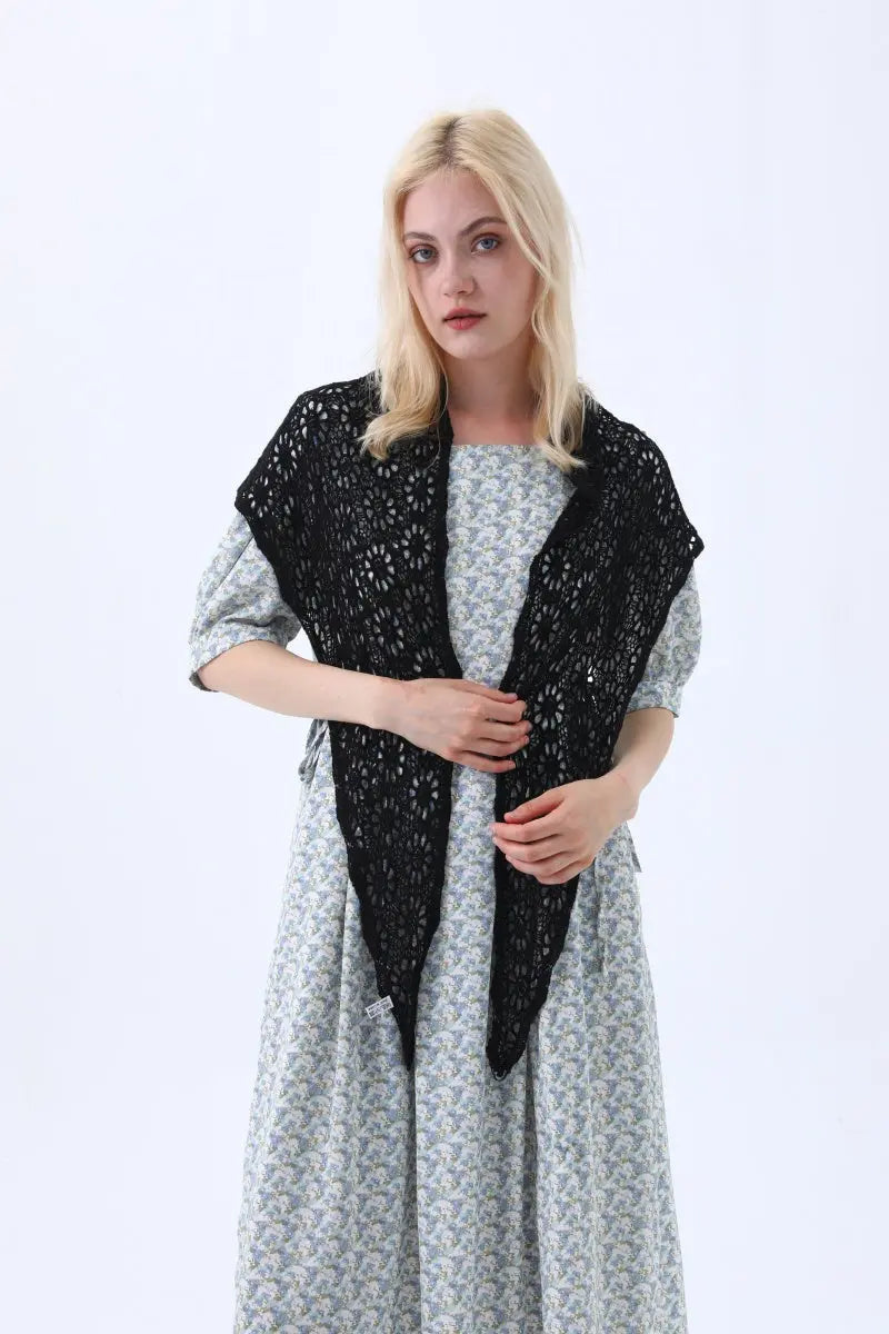 Bohemian Crochet Lace Triangle Shawl – Lightweight Head Wrap & Cover-Up Leto Collection
