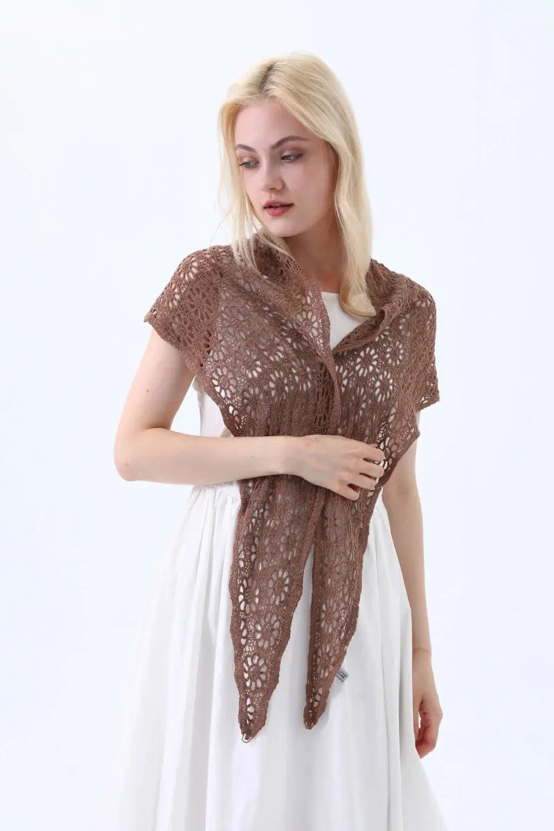 Bohemian Crochet Lace Triangle Shawl – Lightweight Head Wrap & Cover-Up Leto Collection