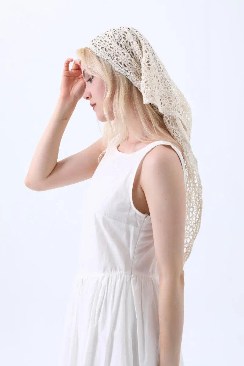 Bohemian Crochet Lace Triangle Shawl – Lightweight Head Wrap & Cover-Up Leto Collection