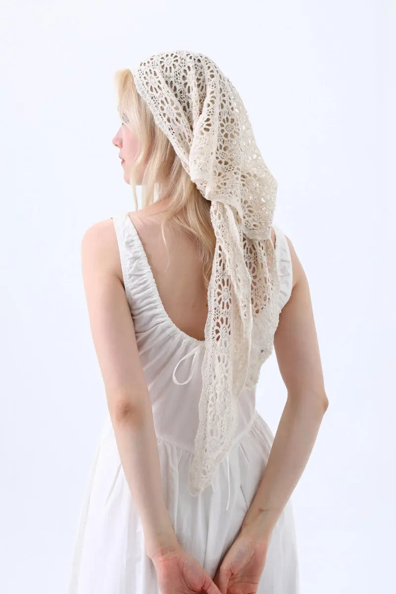 Bohemian Crochet Lace Triangle Shawl – Lightweight Head Wrap & Cover-Up Leto Collection
