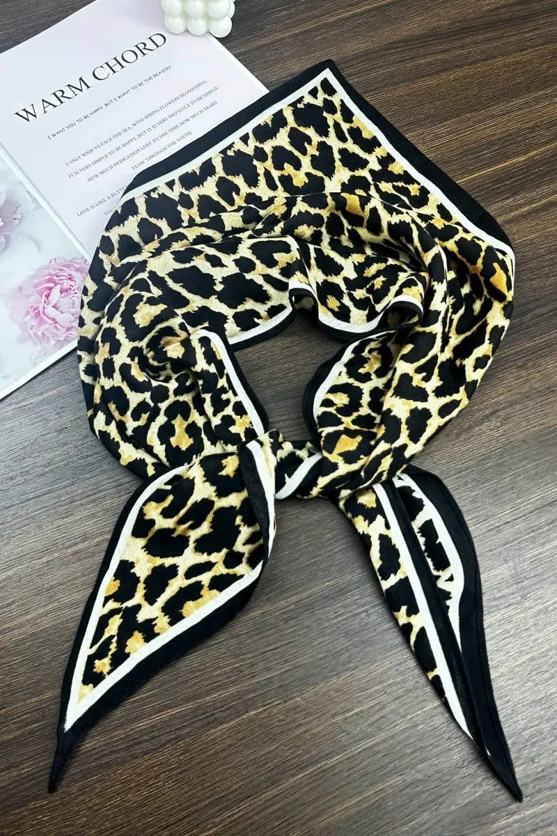 Women's Elegant Square Scarf with Abstract Leaf Print & Houndstooth Trim Leto Collection